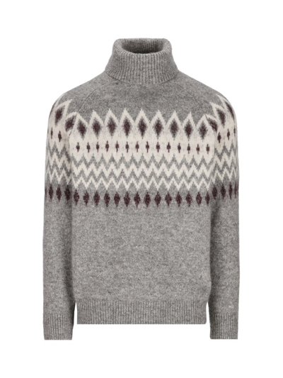 Brunello Cucinelli Pattern Knitted Sweater In Grey