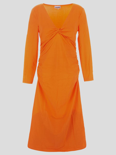 Ganni Jersey Midi Dress In Orange