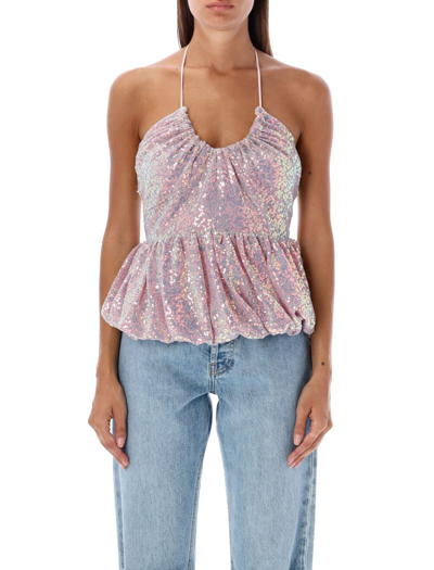 Rotate Birger Christensen Rotate Halterneck Sequin Top In Pink