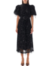 Rotate Birger Christensen Sequin Midi Puff Sleeve Dress In Black