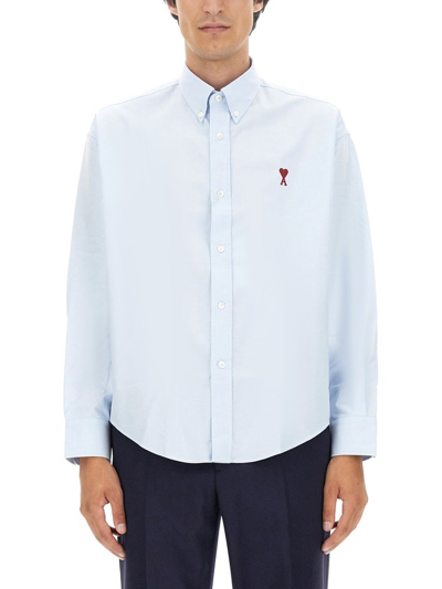 Ami Alexandre Mattiussi Ami De Coeur Striped Button-down Shirt In Sky Blue / White