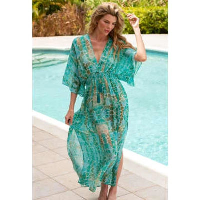 Sophia Alexia Aqua Pebbles Capri Kimono Dress