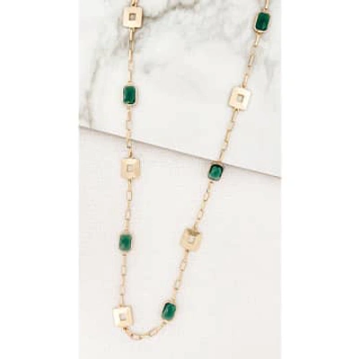 Envy Long Square & Stone Necklace Gold