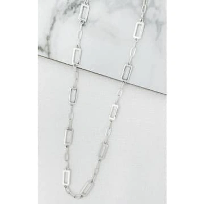 Envy Long Rectangle Chain Necklace Silver In Metallic