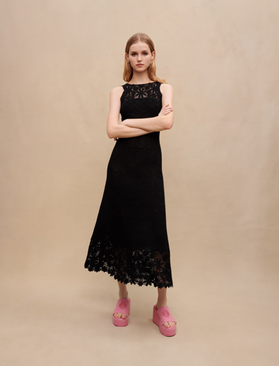 Maje Crochet-knit Maxi Dress For Spring/summer In Black