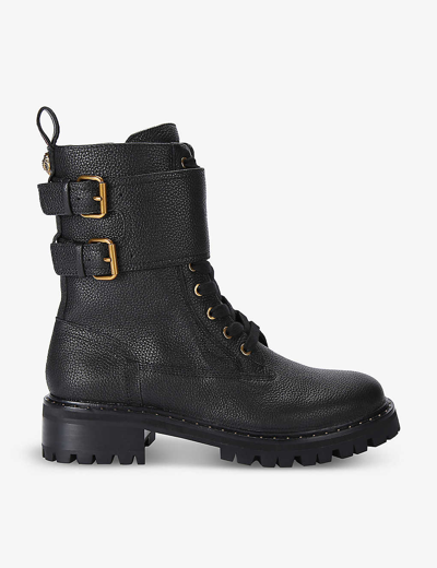 Kurt Geiger London Womens Black Brooke Buckle-embellished Leather Ankle Boots