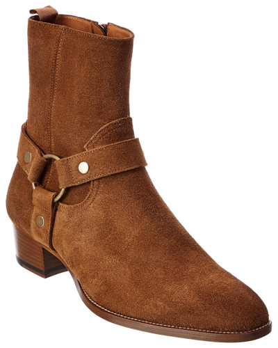 Saint Laurent Wyatt Harness 40 Suede Boot In Brown