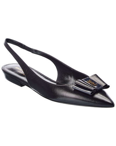 Saint Laurent Anais Leather Slingback Flat In Black