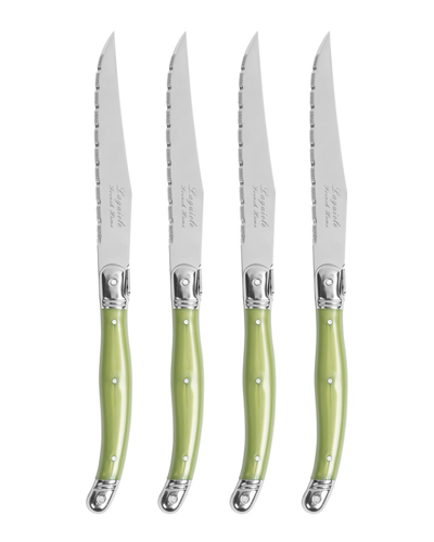 French Home Laguiole Set Of 4 Steak Knives In Spring Green