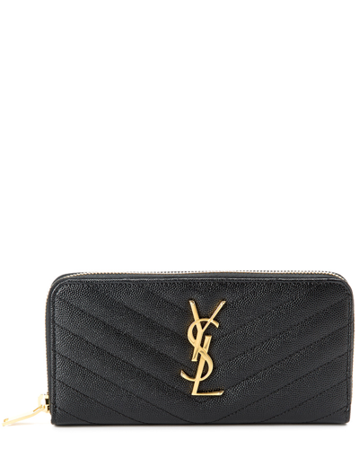 Saint Laurent Monogram Matelasse Leather Zip Around Wallet In Black
