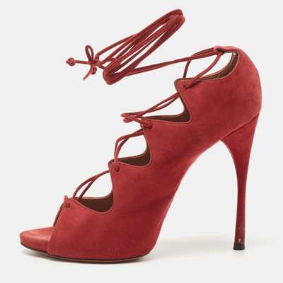 Pre-owned Alaïa Red Suede Lace Up Pumps Size 39