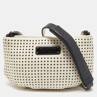 Pre-owned Marc By Marc Jacobs White/black Perforated Leather Top Zip Crossbody Bag