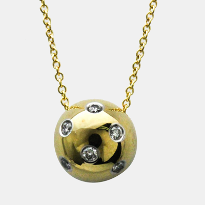 Pre-owned Tiffany & Co Elsa Peretti Dots Ball 18k Yellow Gold Platinum Diamond Necklace