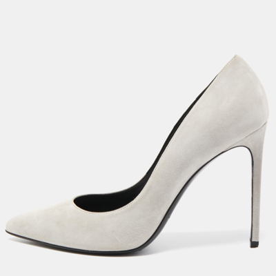 Pre-owned Saint Laurent Grey Suede Anja Pointed Toe Pumps Size 39.5