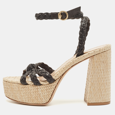 Pre-owned Gianvito Rossi Brown Woven Leather Ankle Strap Espadrille Platform Sandals Size 42