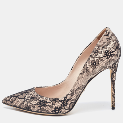 Pre-owned Dolce & Gabbana Black/beige Floral Lace Pointed Toe Pumps Size 40 In Pink