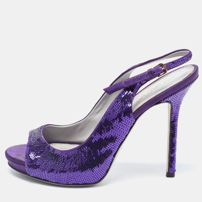 Pre-owned Sergio Rossi Purple Sequin And Satin Slingback Sandals Size 36