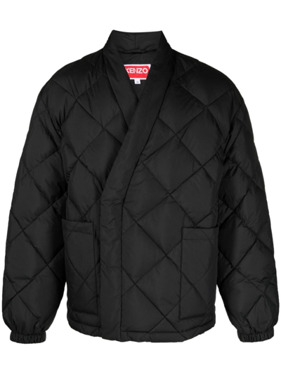 Kenzo Diamond Quilted Down & Feather Jacket In Black  