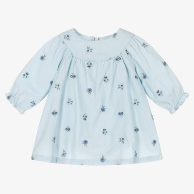 Tartine Et Chocolat Babies'  Girls Blue Embroidered Needlecord Dress