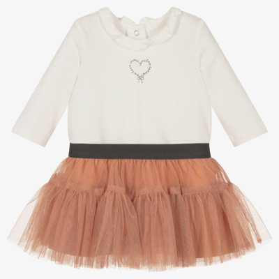 Ido Mini Baby Girls Ivory & Orange Tulle Skirt Set