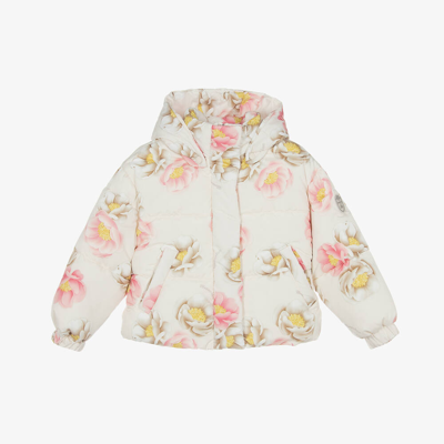 Monnalisa Kids' Floral Puffer Jacket In Ivory