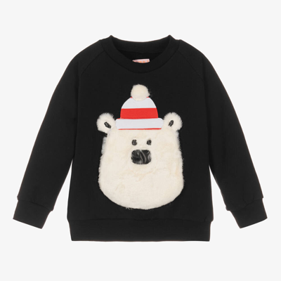 Wauw Capow By Bangbang Kids'  Boys Black Cotton Polar Bear Sweatshirt
