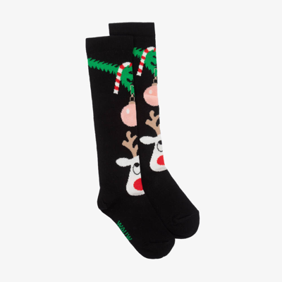 Wauw Capow By Bangbang Kids'  Girls Black Cotton Reindeer Socks