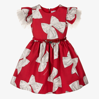 Monnalisa Chic Kids' Girls Red Satin Twill Bow Dress