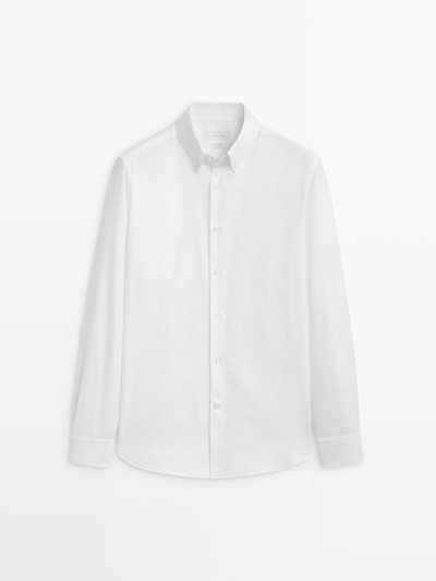 Massimo Dutti Slim Fit Easy Iron Oxford Shirt In White