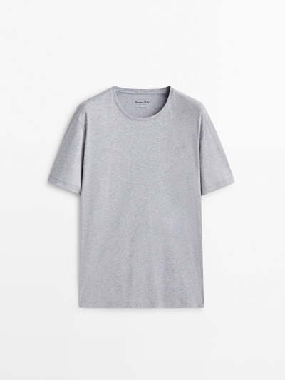 Massimo Dutti Pyjamas With Satin Bottoms And Short Sleeve Top In Grey Marl
