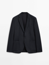 Massimo Dutti Navy Blue Textured Wool Blazer In Marineblau