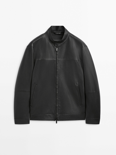 Massimo Dutti Black Nappa Leather Jacket