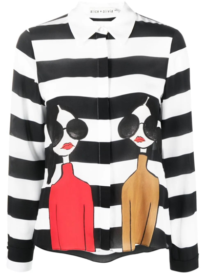 Alice And Olivia Willa Stace Face Silk Shirt In Black  