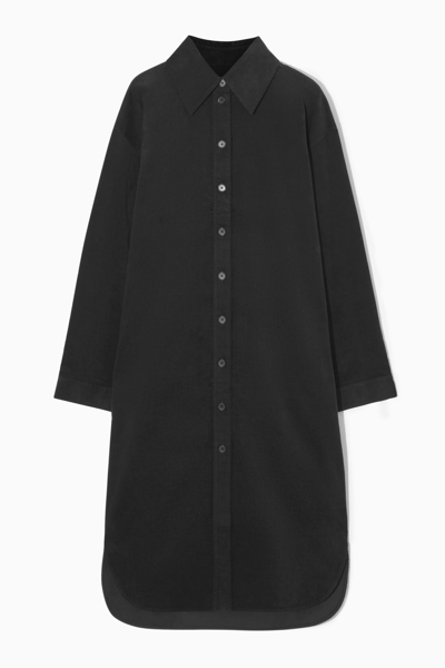 Cos Corduroy Midi Shirt Dress In Black