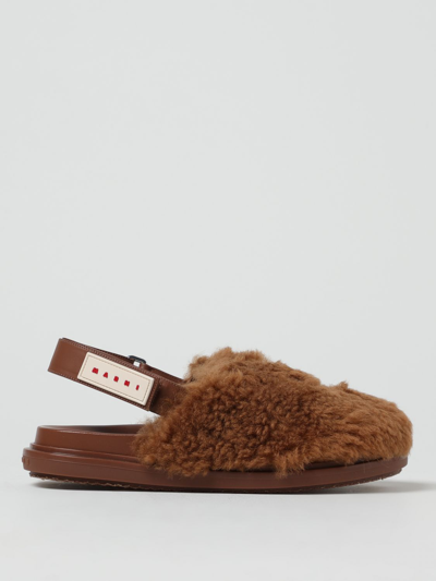 Marni Logo-patch Shearling Slingback Mules In Multicolor