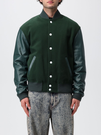 Marni Logo-embroidered Wool-blend Felt And Leather Varsity Jacket In Green