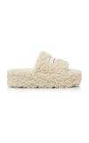 BALENCIAGA FAUX SHEARLING PLATFORM SLIDE SANDALS