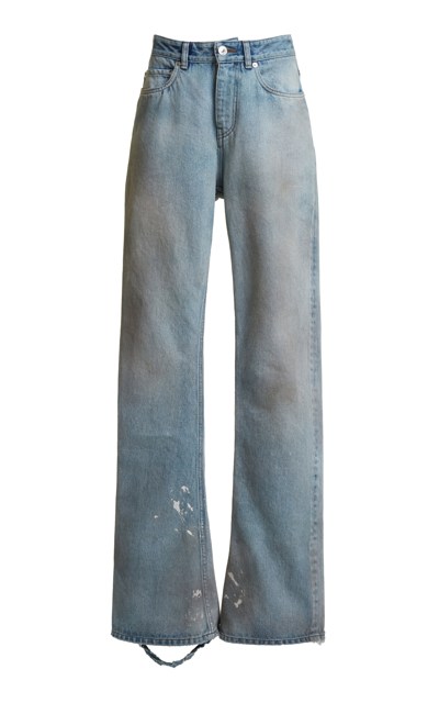 Balenciaga Organic Distressed Cotton Wide-leg Jeans In Blue