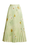 Balenciaga Floral-printed Plisse Leather Midi Skirt In Green