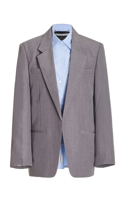 Alexander Wang Drapey Oversized Blazer With Collared Shirt Combo In Grey