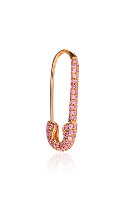 Anita Ko 18k Rose Gold Sapphire Single Saftey Pin Earring In Pink