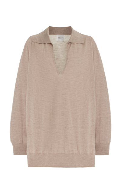 Leset James Wool Polo Sweater In Sand