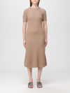 Stella Mccartney Short-sleeve Ribbed-knit Midi Dress In Beige