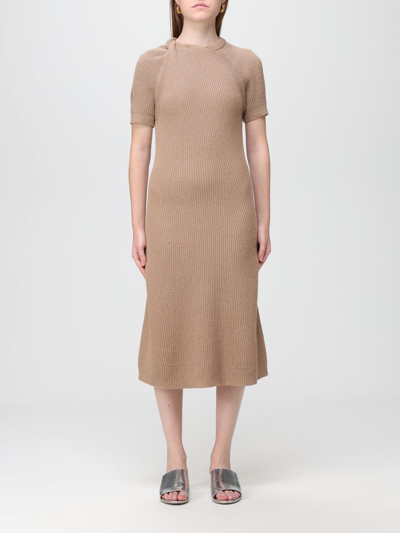 Stella Mccartney Short-sleeve Ribbed-knit Midi Dress In Beige
