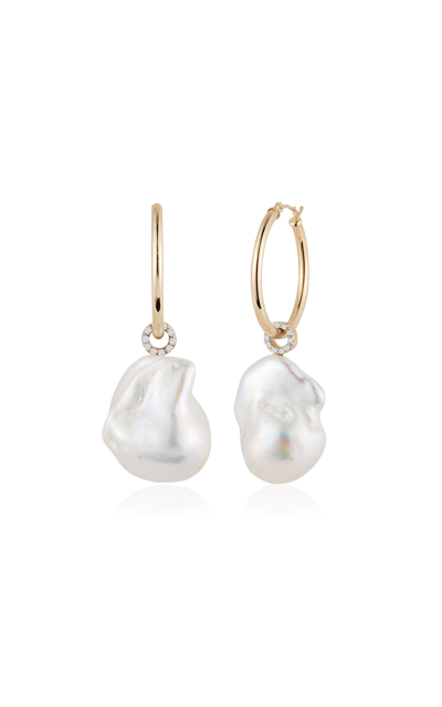 Mateo 14kt Yellow Gold Pearl And Diamond Earrings In White