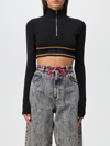 Marni Cropped Top With Ribbed Funnel Neck In Black