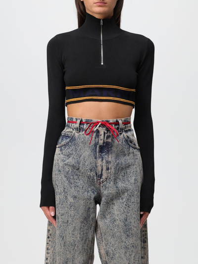 Marni Logo Hem Turtleneck Knit Sweater In Black