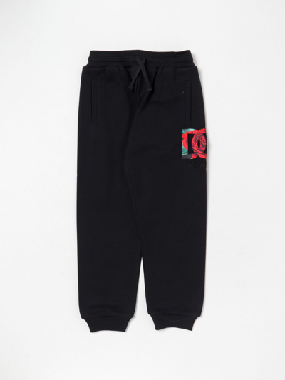 Dolce & Gabbana Kids' Trousers In Cotton With Contrasting Monogram In Black