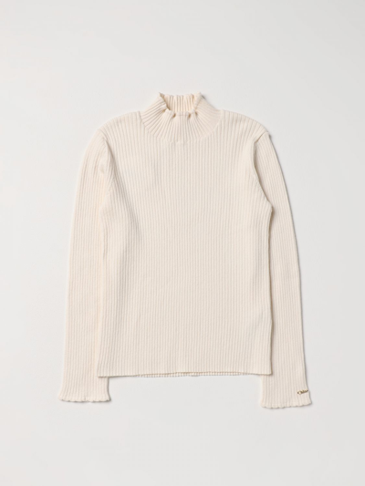 Chloé Kids' Pullover In Ribbed Cotton And Wool In White