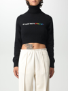 Palm Angels All Roads Text Detail Cropped Turtleneck In Black